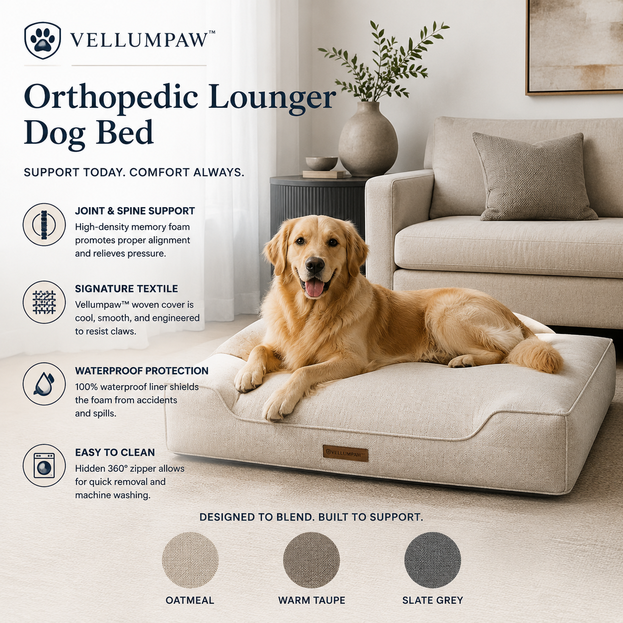 Vellumpaw™ Cloud-Weave Orthopedic Lounger