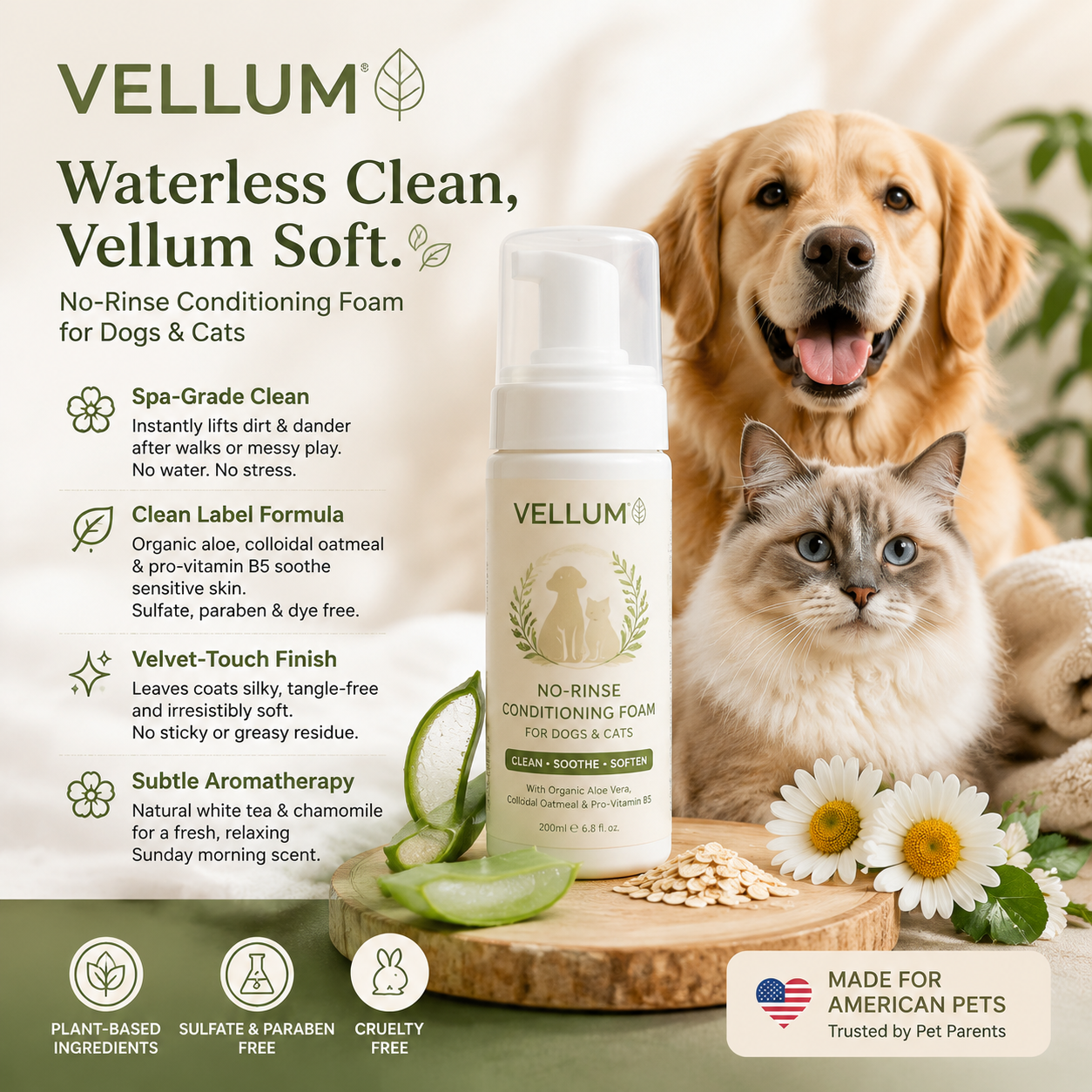 Vellumpaw™ Botanical Breeze Waterless Grooming Mousse