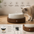 Vellumpaw™ Serene Sip Ceramic &amp; Walnut Fountain